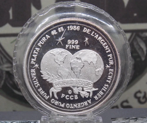1986 FCCB Plata Pura 1oz .999 Silver *WORLD TRADE UNIT* Bullion Round *SEALED*