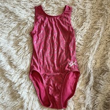 GK Leotard Pink Shiny Foil Heart Shapes Animal Print Youth XSmall / Small EUC