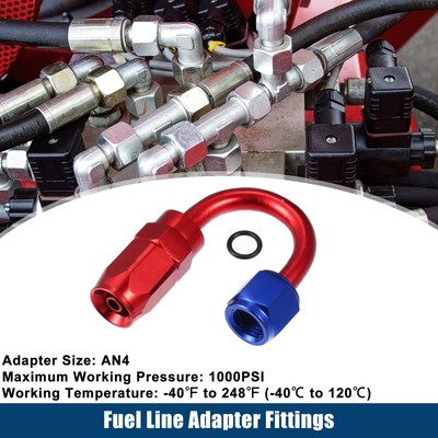 Car AN4 180 Degree Fuel Line Adapter Fittings Connectors Aluminum Alloy Red