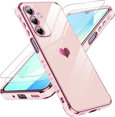 For Samsung Galaxy A16 5G Case with Luxury Love Heart Plating & 2 Tempered Glass