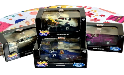 Vintage HOT WHEELS Joe's Speed Shop/Racing Set 1/43 Funny Car & 3 Ford Trucks