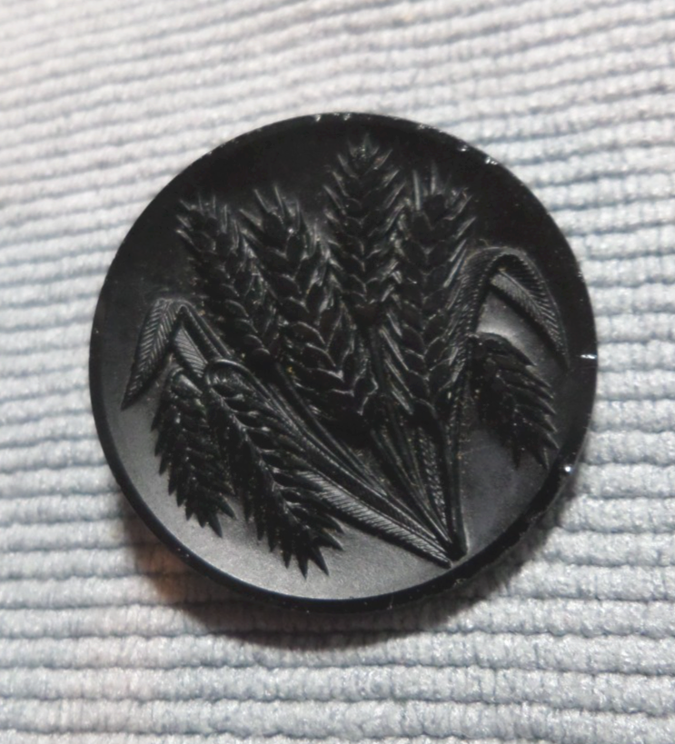 Antique Black Glass Carved Picture Button FLOWERS | eBay