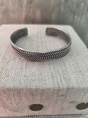 Southwest Navajo Style Sterling Silver Rope Cuff Bracelet Vintage