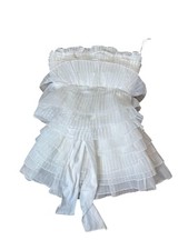BHLDN Huntington Mini Dress Womens 8 White Pleated Tiered Tulle Fit Flare Party