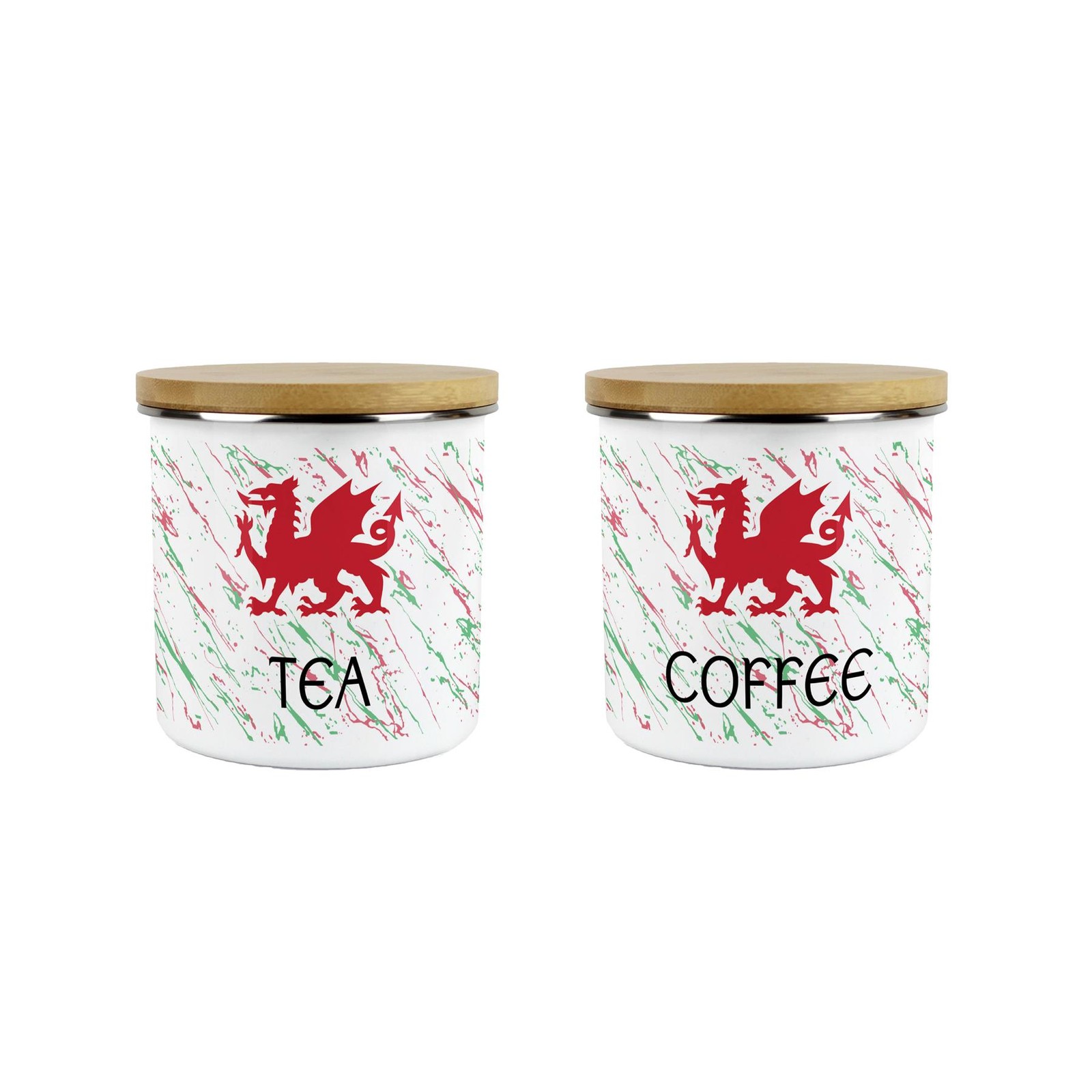 Welsh Dragon Tea & Coffee 600ml Canisters - Wales Souvenir Kitchen Gifts
