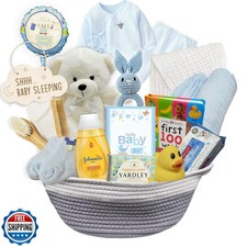 New Baby Boy Gift Basket  Unique Gift Set for a New MOM Light Blue Baby Gift