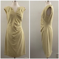 Adrianna Papell Sheath Dress Women's 8 Yellow Mod Retro Midi Modest Eveningwear
