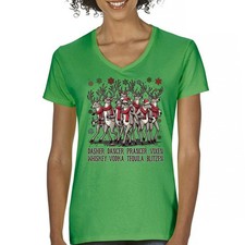 Funny Drinking Reindeer Women's V-Neck T-shirt Christmas Holiday Spirit Festive