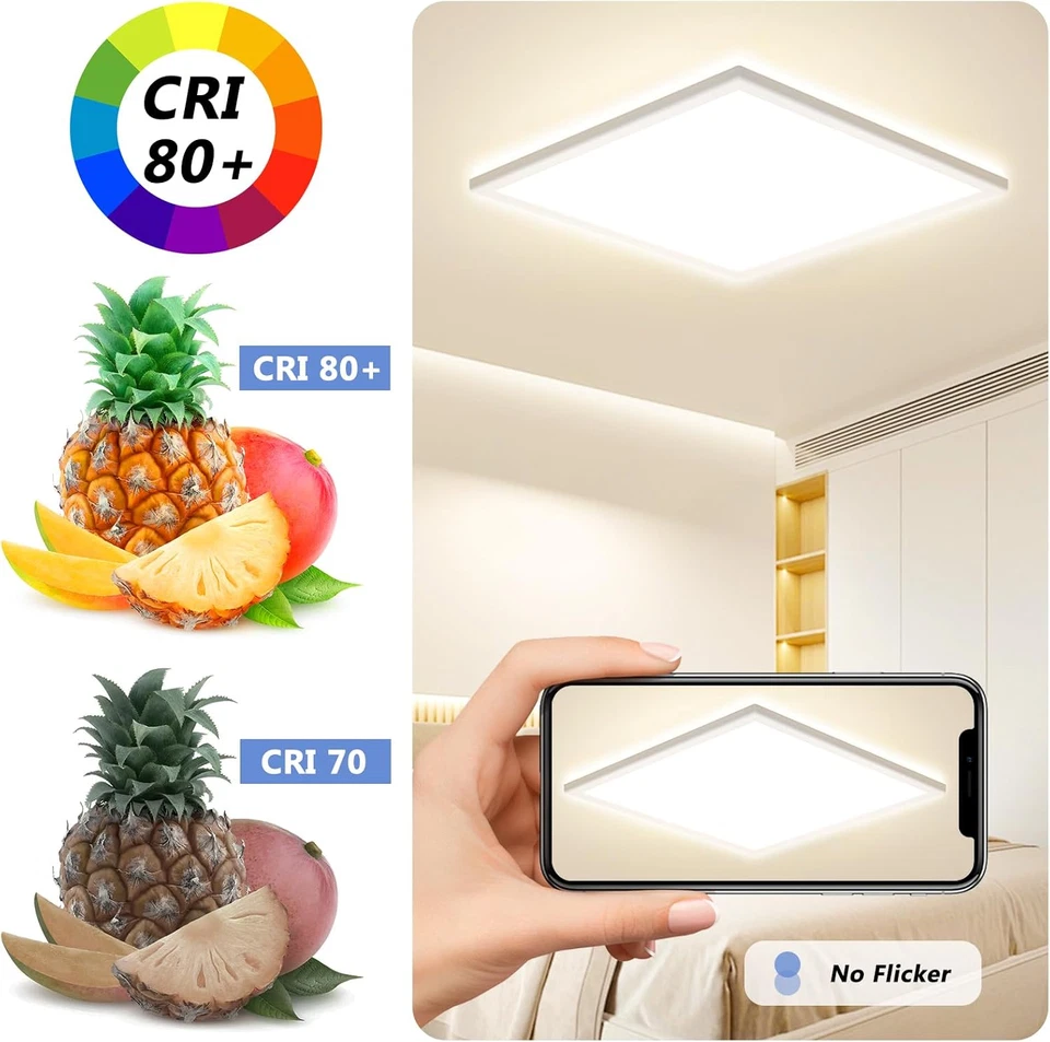 Plafoniera LED Soffitto 24W, 4000K Ultra Sottile Lampada Da Soffitto Quadrata, 2 - Immagine 4 di 4