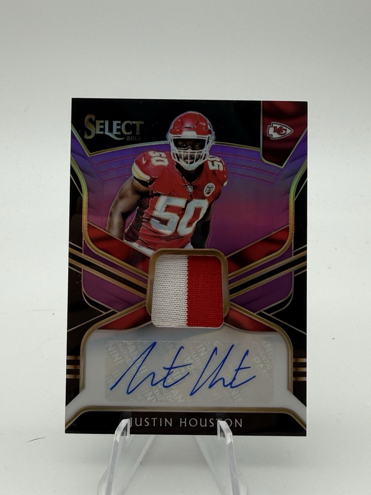 2018 Panini Select Justin Houston Autograph Memorabilia Purple Prizm #MP-JH /35