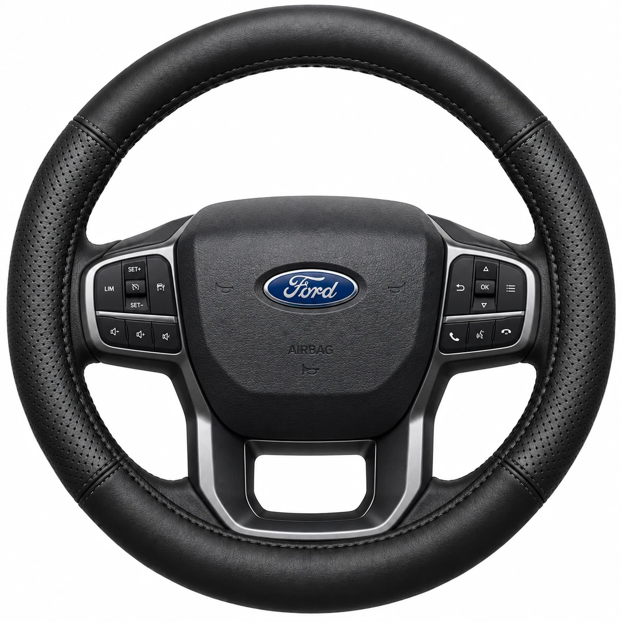 Black genuine leather steering wheel cover for Ford Ranger PY Next-Gen 2022 to current
