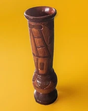 Sint Maarten Real Wood Vase Carved Palm Tree Tiki Style Natural Home Decor