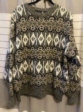 Vintage 90s Peter England Mens Crewneck Pullover Sweater Large Geometric Pattern