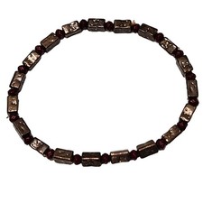 Handcrafted Rectangular Beaded Bracelet Red Gold Beads Stretch Fashion Jewelry