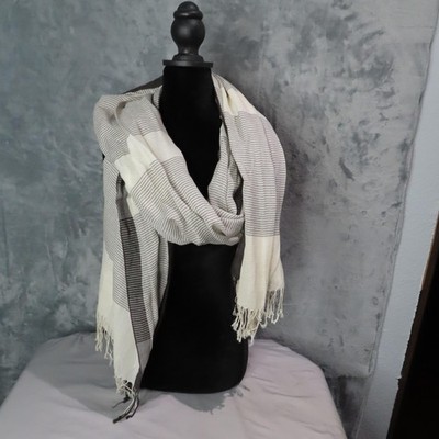 Target Scarf Womens One Size Gray White Striped Lightweight Shawl Wrap Fringe