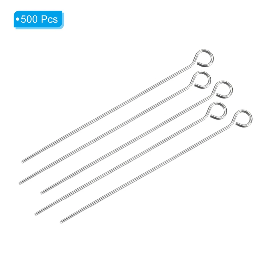 500Pcs 304 Stainless Steel Eye Pins Jewelry Findings Eye Pins 50mm Eye Pins Foto 3 de 4