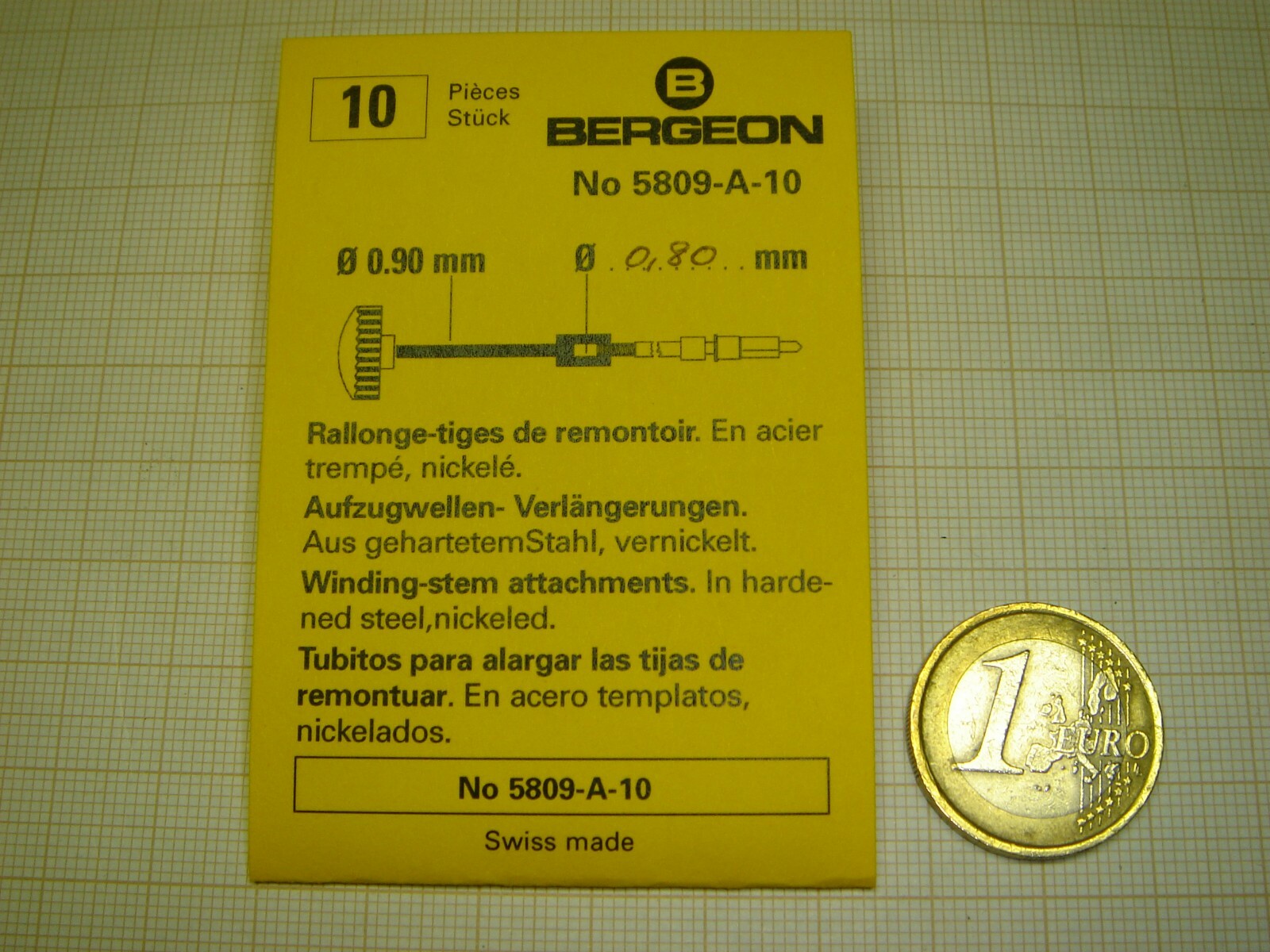 Rallonges de tige Bergeon 5809-A-10 pour remontoir de montre de 0,80 à 0,90 mm