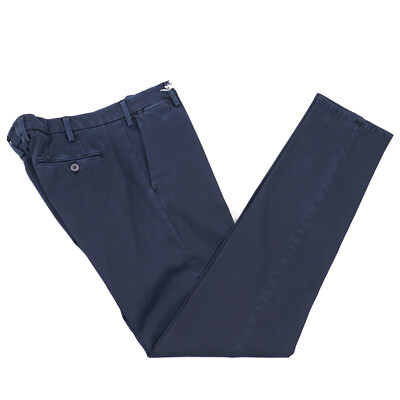 Luigi Borrelli Slim-Fit Navy Blue Garment-Washed Heavier Cotton Pants Chinos 35