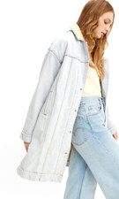 Levi's Womens Reversible Stonewash Button Sherpa Denim Leather Trucker Jacket M
