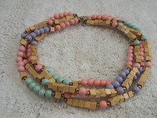 Multi Strand Pastel Wood Bead Necklace C79 