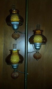 Vintage Floor To Ceiling Tension Pole 3 Light Lamp Amber W