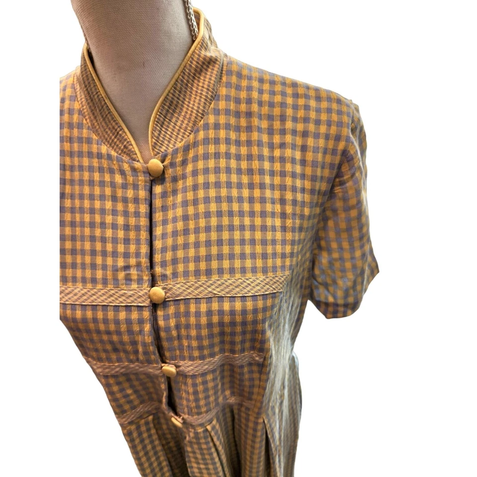 Maxi Vestido Para Mujer Vintage Años 80 M Amarillo Azul Cuadros Pradera Escuela Maestro Modesto Foto 2 de 4