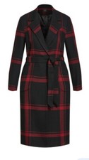 City Chic Nwt 14 Checkmate Ruby Red Black Women's Winter Coat