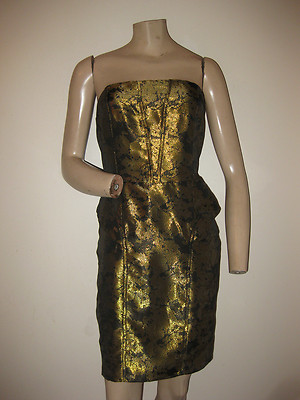 NWT Lucca Couture Metallic Gold Black Strapless Cocktail Prom Formal Dress  S/M 8 | eBay