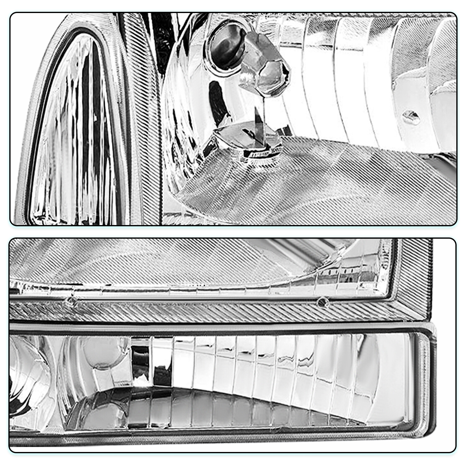 FOR 99-04 FORD F250 F350 SUPER DUTY CHROME HOUSING AMBER CORNER HEADLIGHT LAMPS