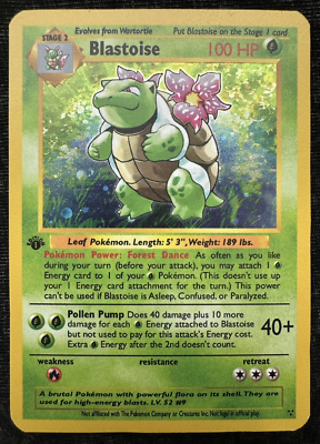 Custom Leaf Type 1st Edition Shadowless Blastoise Base Set 2/102