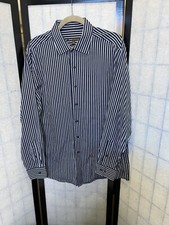 BCBG Attitude Large Blue Grey Striped Button Down Long Sleeve Shirt