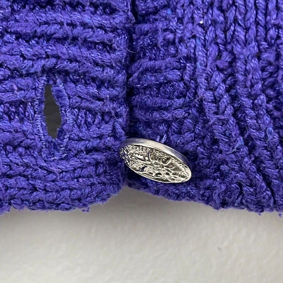 Cárdigan vintage Nordstrom para mujer 8 púrpura floral años 80 abuela suéter mezcla de seda Foto 4 de 4