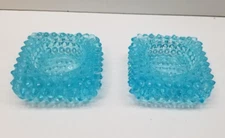 Vintage Blue Fenton Hobnail Ashtray Open Salt Dip Cellar Green Glass Lot 2