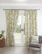 Grove Floral & Butterfly Design Pencil Pleat Lined Curtains in Green Shades