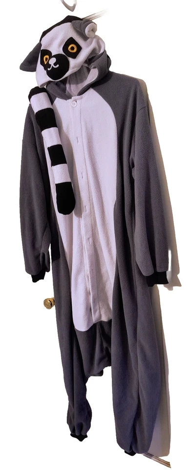 Fleece Kigurumi 戒指尾灰色黑色白色柠檬睡衣成人尺寸 M — 第 2/4 张图片