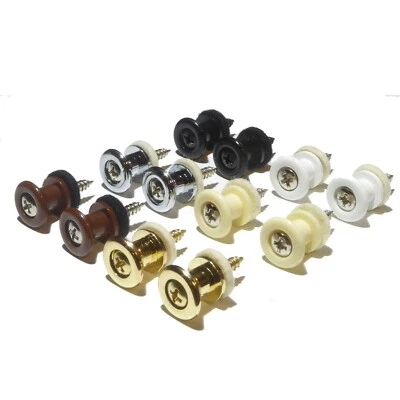 BLACK DOG MUSIC Pair of ABS plastic guitar strap pins/ buttons in choice chrome black or gold