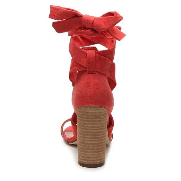 Call It Spring Defuria ankle wrap stacked heel sandal Size 9 orange faux suede - Image 3 of 4