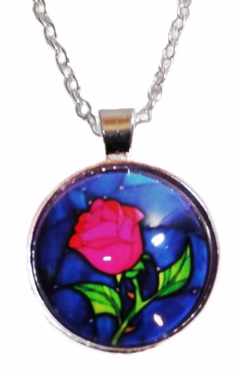 Beauty And The Beast Rose In Glass Necklace