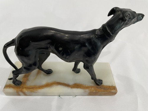 Vintage early 20th C. Pewter Statue Of A Greyhound / Whippet on Marble Base - Picture 6 of 9