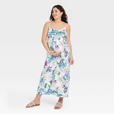 Tie-Back Woven Maxi Maternity Dress - Isabel Maternity by Ingrid & Isabel  White