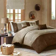 Queen Size Comforter Set Brown Rustic Cabin Lodge Farm All Seasons Bedding 7Pc