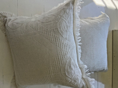 Pair FRENCH EURO SHAMS Wool Blend  Soft DELICATE FRINGE RARE!