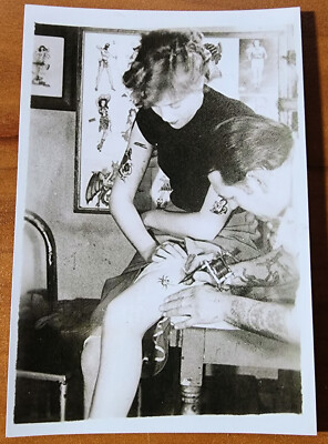 Bernard Kobel Traditional Tattoo Photo B&W Vintage Tattooed Woman, Leg, Thigh