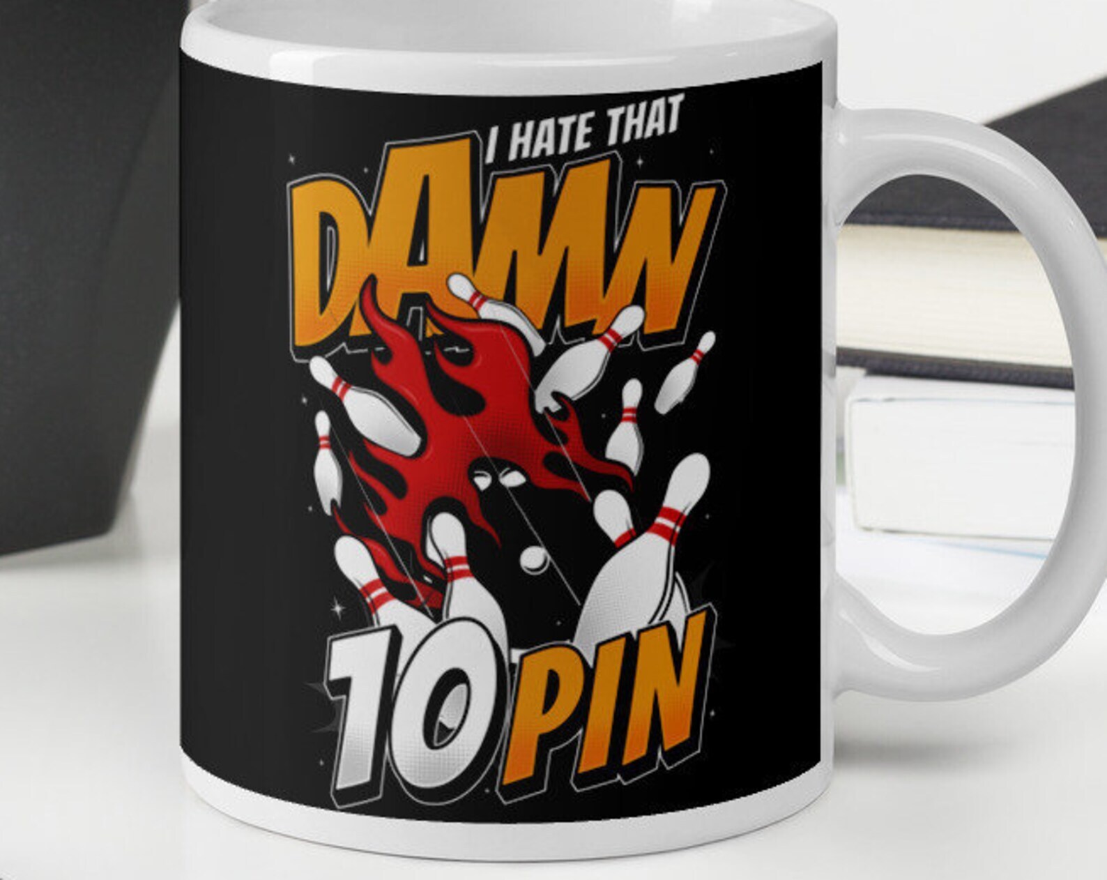Funny 10 Pin Bowling White Glossy Coffee Tea Drinking Mug Cup
