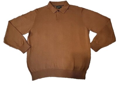 Orvis Brown Collard Pullover Sweater Cotton Silk Cashmere Mens L