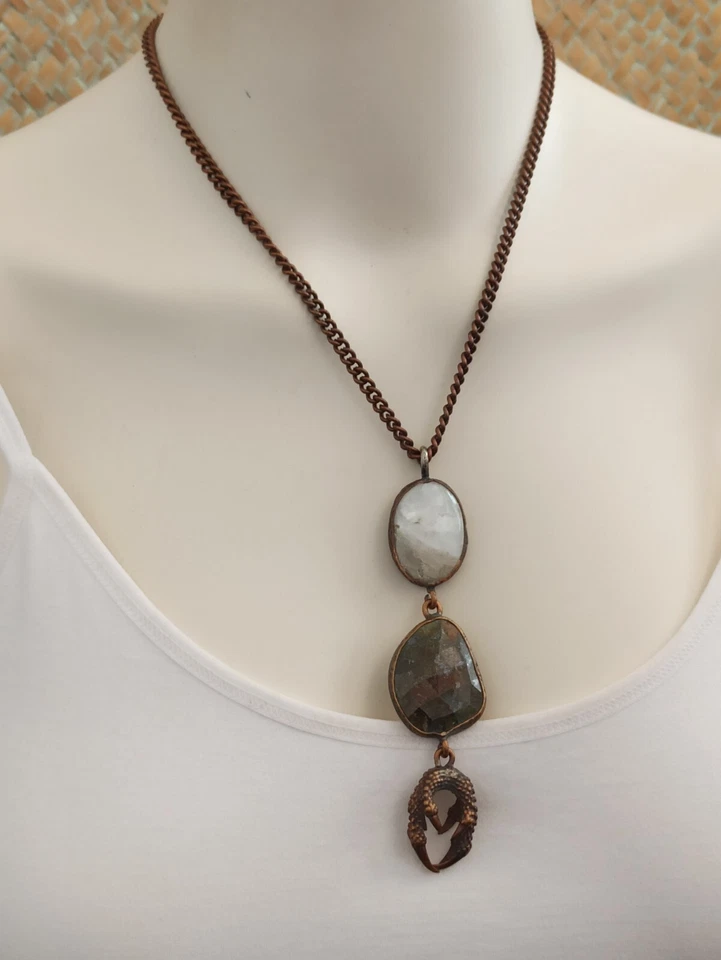 Collar Piedra Palma Águila Hecho a Mano ÚNICO EN SU CLASE Y-Drop 3D Barbero Bohemio De Colección Bronce Foto 3 de 4