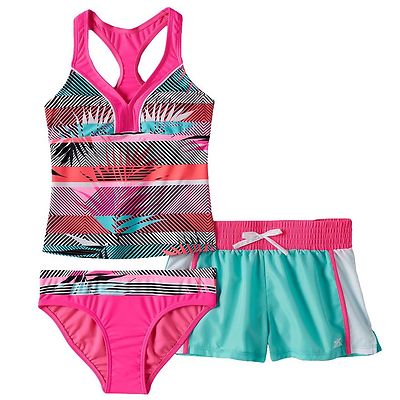 ZeroXposur Girls Size 10 3-Piece Tankini Top Bottom Shorts