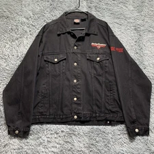 Vintage Harley Davidson Café Las Vegas Black Denim Jean Jacket Great Cond Sz L