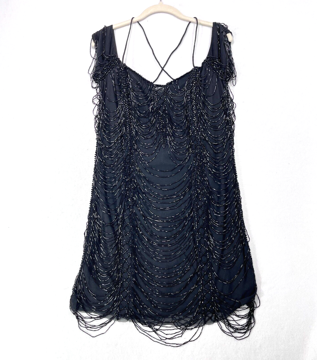 Karen Millen Dress Women 12 Black Beaded Shift Cocktail Romantic Mob Wife NEW Karen Millen Dress Women 12 Black Beaded Shift Cocktail Romantic Mob Wife NEW