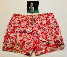 Men's 2xl Vineyard Vines Swim Trunks Beach Floral Print Shorts Red Blue w/ pouch